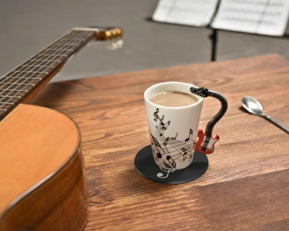 Music hrnek červená kytara + podtácek