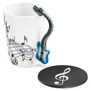 Music hrnek modrá kytara + podtácek