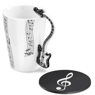 Music hrnek černá kytara + podtácek